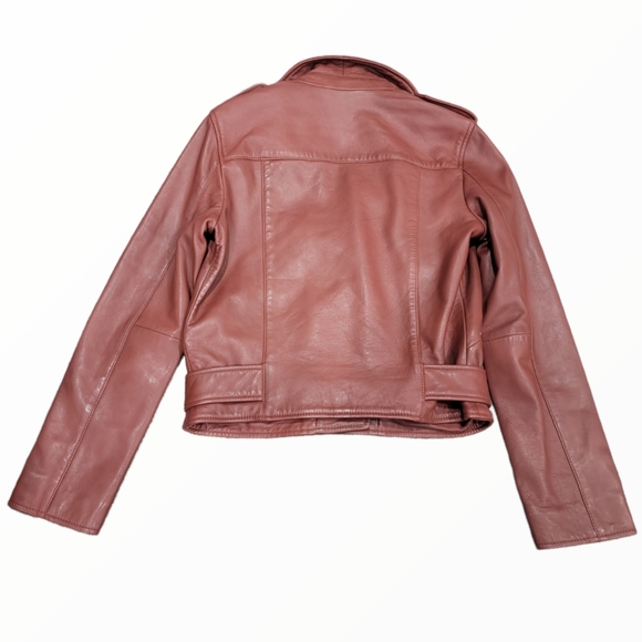 All Saints Balfern Leather Biker Jacket Fire Red Moto Burgundy Maroon Size 4 - Picture 5 of 7